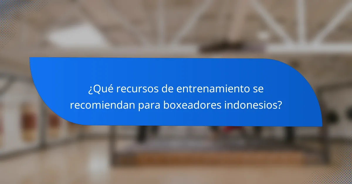 ¿Qué recursos de entrenamiento se recomiendan para boxeadores indonesios?